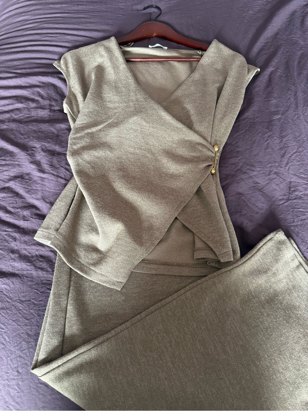 Zara Taupe Wrap Knit Set  with Gold Details